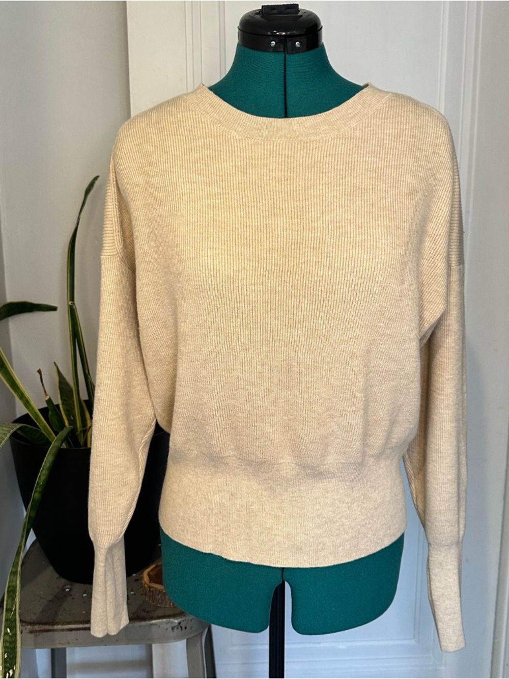 J. Crew Cream Ribbed Crewneck Sweater